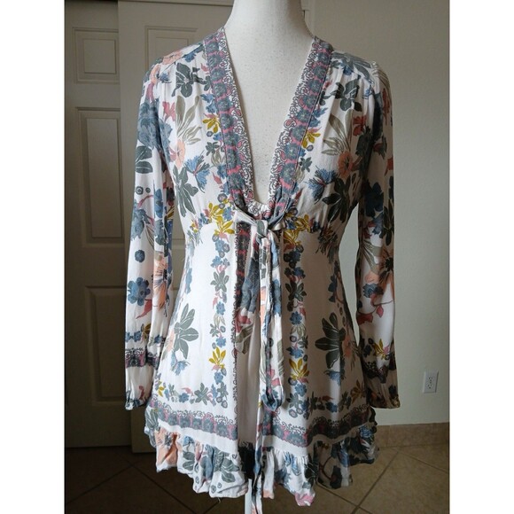 Free People Womens Size 2 Violet HIll Mini Dress Floral Print Long Sleeve Boho - Picture 1 of 16